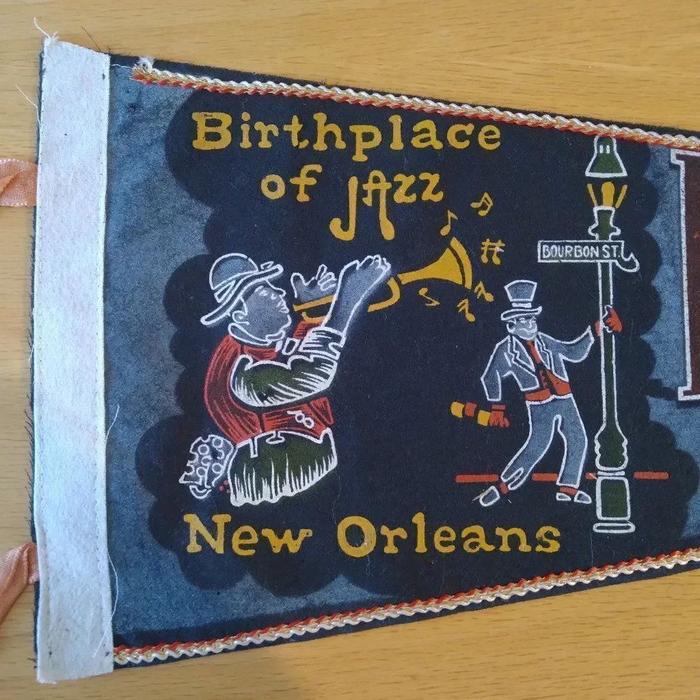Vintage 60s Bourbon Street Jazz New Orleans Pennant Flag